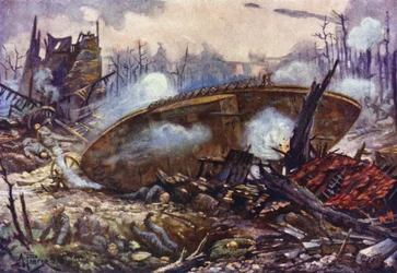 Captain Arthur Inglis Bringing His Tank Forward Over Difficult Ground, World War I